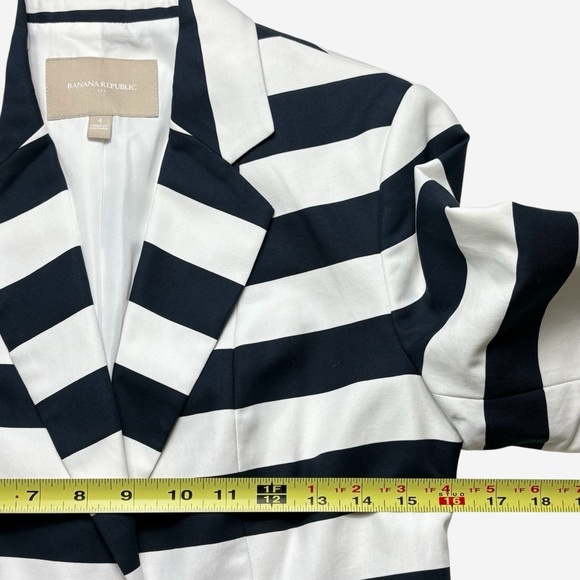 Banana Republic Striped Blazer Jacket Size 4 Midnight Navy White 3/4 Sleeves - Picture 8 of 12